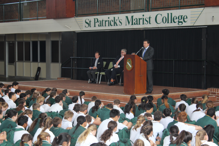 Brenton giving his speech to the audience at St Patrick