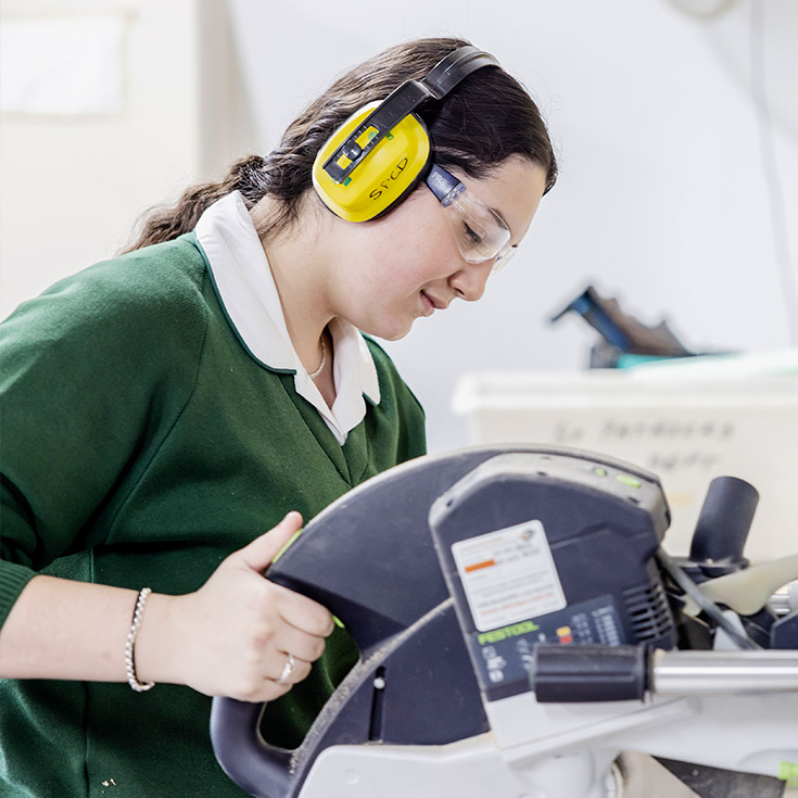 Female woodwork student at St Patrick's Marist College Dundas