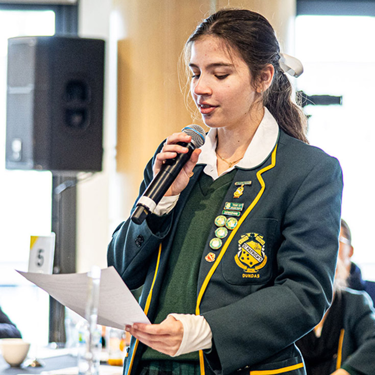 St Patrick's Marist College Dundas student leader saying a speech
